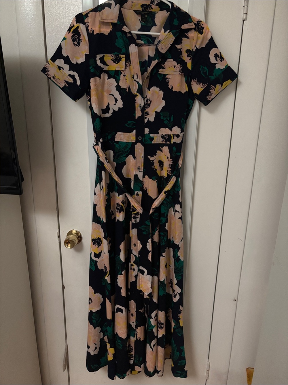 Banana Republic Maxi Dress with Pale Pink Floral and Green Leaves